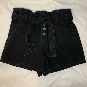 Paperbag black Denim Mom Shorts